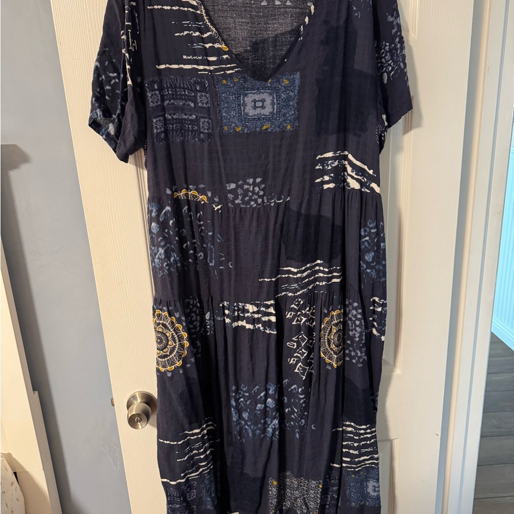 Navy Blue Patterned Women's Dress
